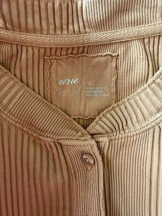 Aerie Ribbed Long Sleeve Henley Top Taupe Brown Size Large - Picture 4 of 5